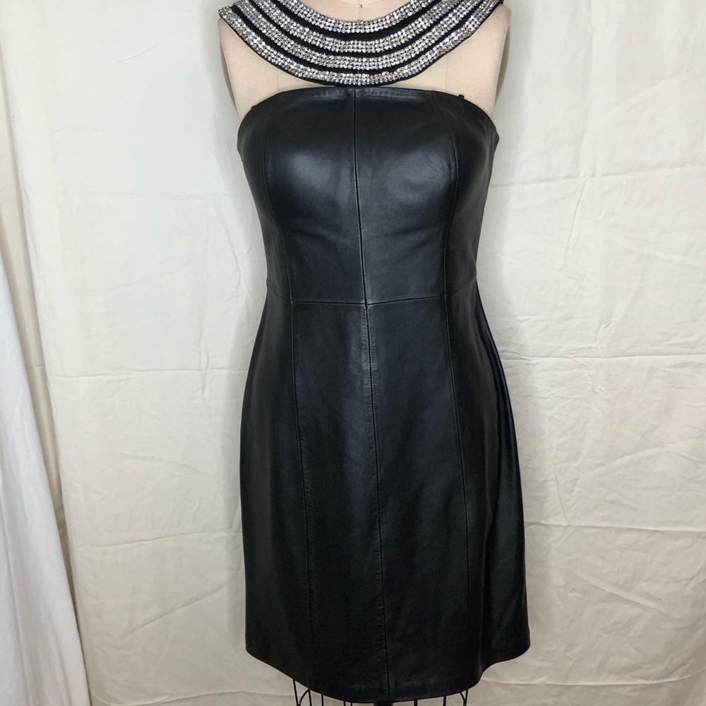 Cocktail party dress lamb skin leather